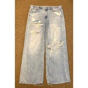 American Eagle Jeans Womens 16 High Rise Skater Wide Leg Y2K Distressed Denim